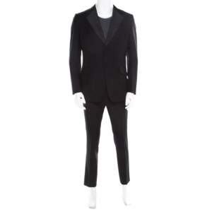 Gucci Black Wool Jacquard Trim Tuxedo Suit L