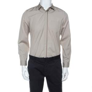 Gucci Beige Cotton Concealed Placket Detail Long Sleeve Shirt M