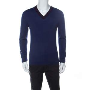 Gucci Blue Wool V-Neck Sweater M