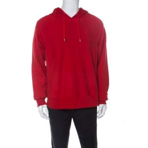Gucci Red Cotton Jersey Dragon Embroidered Hoodie L
