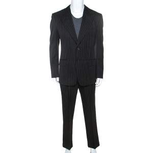 Gucci Black Pinstripe Wool and Mohair Blend Regular Fit Suit L 