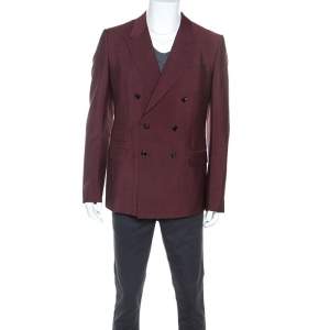 Gucci Burgundy Mohair Blend Double Breasted Blazer XXL 