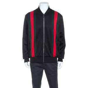 Gucci Black Classic Web Striped Jersey Technical Bomber Jacket XL