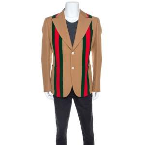 Gucci Camel Wool And Silk-Blend Web Striped Blazer XXL