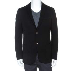 Gucci Black Textured Stretch Cotton Monaco Blazer XL