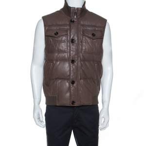 Gucci Brown Leather Quilted Bomber Jacket M