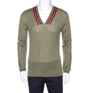 Gucci Pale Olive Green Merino Wool Lightweight Knit Sweater L