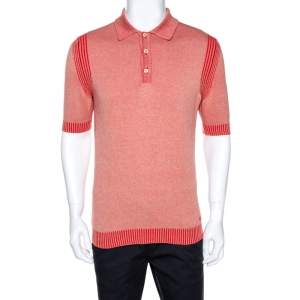 Gucci Red Knit Washed Out Effect Polo T-Shirt L