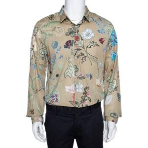 Gucci Beige Cotton Floral Print Duke Shirt XS