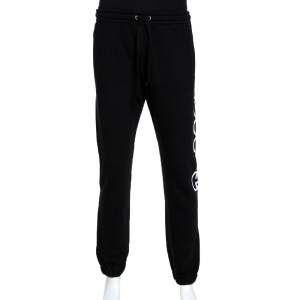 Gucci Black Logo Print Jersey Jogger Pants M