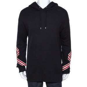 Gucci Black Floral Embroidered Cotton Distressed Hooded Sweatshirt L