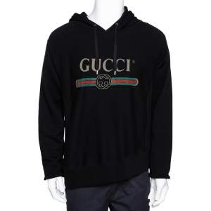 Gucci Black Vintage Logo Print Cotton Hooded Sweatshirt M