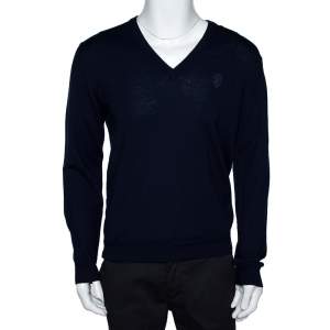 Gucci Navy Blue Wool Hysteria Crest V-Neck Sweater M