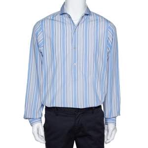 Gucci Blue Striped Cotton Oversized Half Placket Shirt S
