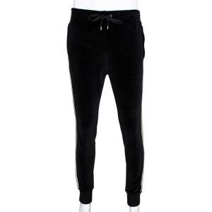 Gucci Black Logo Embroidered Velvet Track Pants M