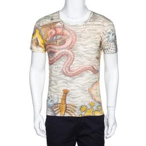 Gucci Cream Sea Map Print Linen Crew Neck T-Shirt S