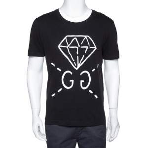Gucci Black Guccighost Print Cotton Crew Neck T-Shirt S