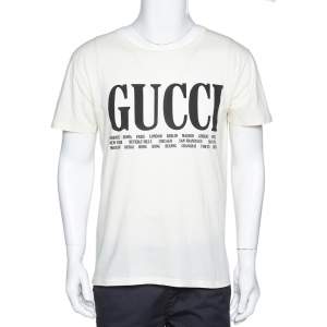Gucci Cream Gucci Cities Print Cotton Crew Neck T-Shirt S