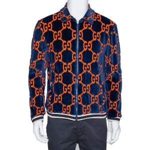 Gucci Bicolor GG Patterned Velour Zip Front Jacket M