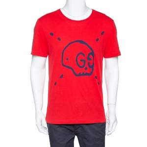 Gucci Red Cotton Ghost Print Crew Neck T Shirt S