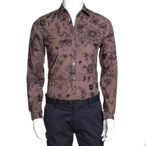 Gucci Deep Taupe Floral Print Cotton Skinny Fit Shirt XS
