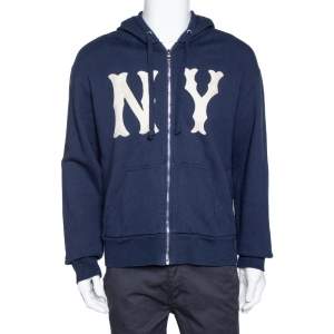Gucci Navy Blue Cotton Yankees NY Patch Detail Hooded Sweatshirt S