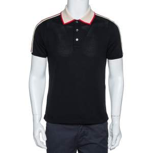 Gucci Black Cotton Pique Webstripe Logo Detail Polo T Shirt M
