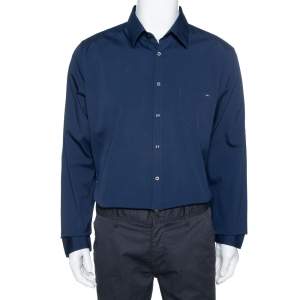 Gucci Navy Blue Stretch Cotton Skinny Fit Shirt XXXL