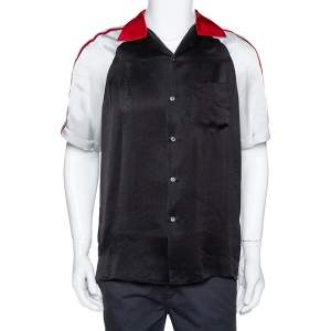 Gucci Black Satin Contrast Logo Panel Bowling Shirt M