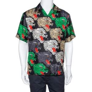 Gucci Multicolor Panther Face Print Silk Bowling Shirt S