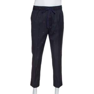 Gucci Navy Wool Gabardine Bees Embroidered Trousers S
