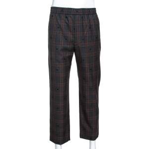 Gucci Grey Symbols Check Wool Elasticized Waist Pants L