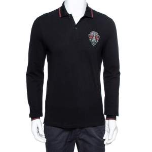 Gucci Equestrian Black Cotton Pique Long Sleeve Polo T-Shirt M