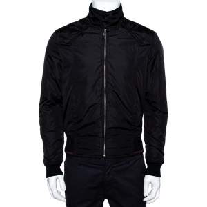 Gucci Black Rib Trim Zip Up Bomber Jacket S