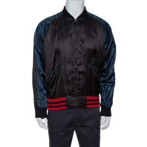 Gucci Black Satin Eagle Embroidered Bomber Jacket L