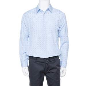 Gucci Liight Blue Cotton G Dot Fil Coupé Slim Fit Shirt XXL