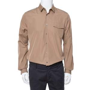 Gucci Khaki Cotton Contrast Patch Long Sleeve Duke Shirt L