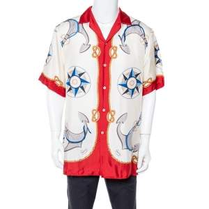 Gucci Cream Nautical Print Silk Oversized Bowling Shirt M