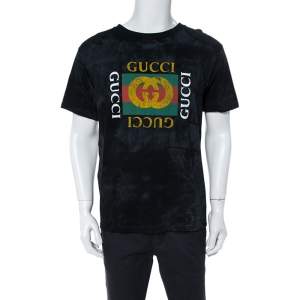 Gucci Black Distressed Cotton Loved Stud Embellished Logo Jersey T Shirt S