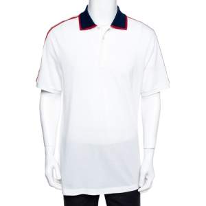Gucci White Cotton Pique Logo Band Trim Polo T-Shirt XXXL