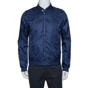 Gucci Navy Blue GG Monogram Pattern Bomber Jacket S