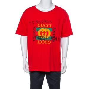 Gucci Red Cotton Tomorrow Is Now Yesterday Logo Printed Crewneck T Shirt 3XL
