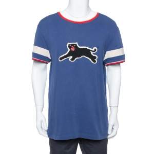 Gucci Blue Cotton Panther Applique Detail Oversized T Shirt XL