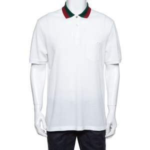 Gucci White Cotton Pique Contrast Collar Detail Polo T-Shirt XXL 