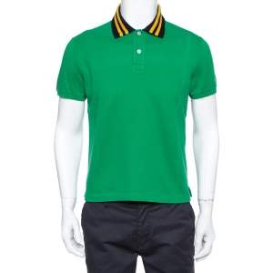 Gucci Green Pique Knit Contrast Collar Detail Polo T Shirt M