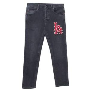 Gucci Black Denim LA Angels Patch Detail Faded Tapered Jeans M