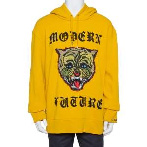 Gucci Yellow Modern Future Applique Detail Cotton Hoodie XXL