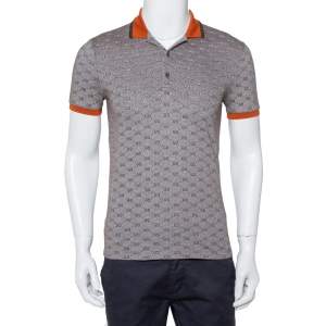 Gucci Brown GG Print Cotton Contrast Collar Skinny Fit Polo Shirt S