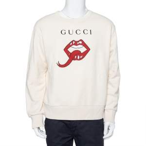 Gucci Cream Mouth Printed Cotton Crewneck Sweatshirt S