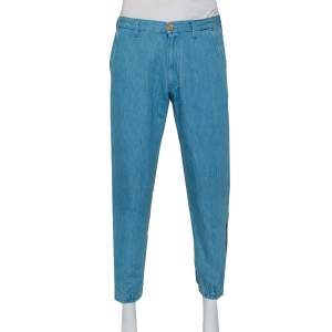 Gucci Blue Denim Logo Embroidered Detail Joggers M